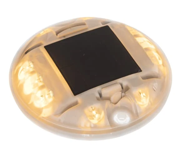 Round translucent polycarbonate solar road stud with solar panel and LEDs