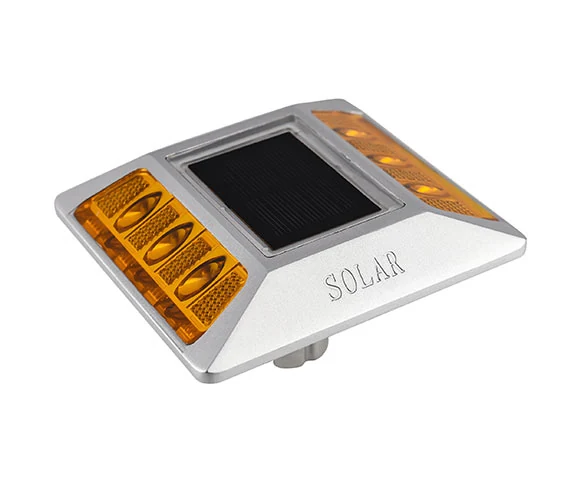NK-RS-A6 aluminum solar road stud with central solar panel and amber LED sides